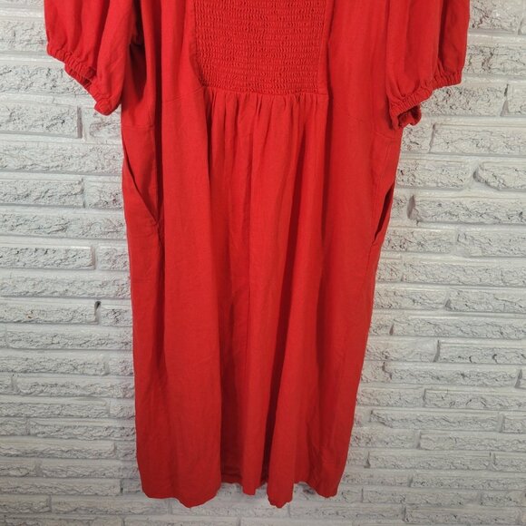 Old Navy Womens Dress XXL Plus Midi Puff Sleeve Pleated Smocked Red SWE143E - Picture 9 of 12